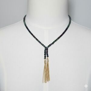 BCBGeneration 16-20" Necklace NEW Box Chain Gold Tassel Fringe Rainbow Anodized